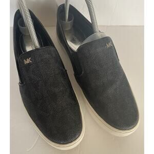 Michael Kors Logo Metal MK Print Black Sz 8M Slip On